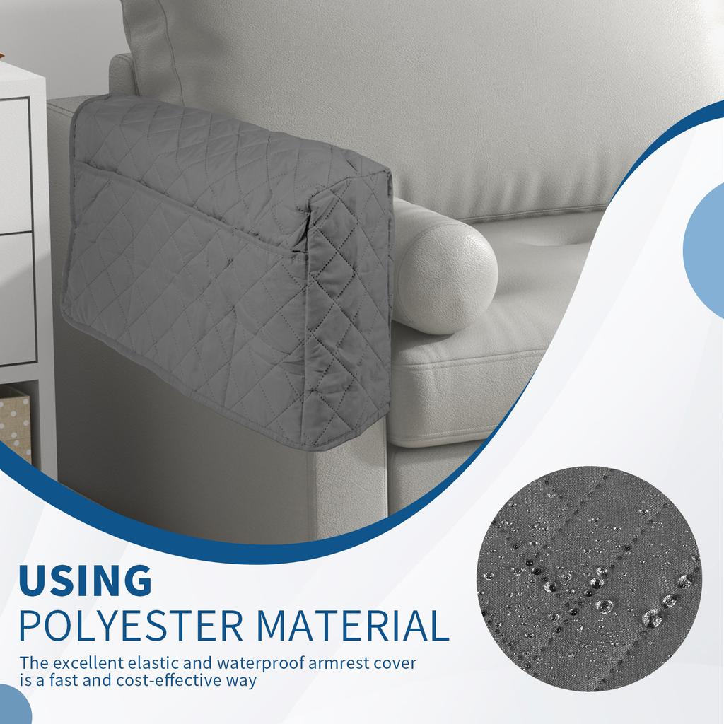 2Pcs Waterproof Sofa Armrest Cover Multifunction Sofa Arm Furniture Protector with Side Pocket for Storing TV Remote Phone Items