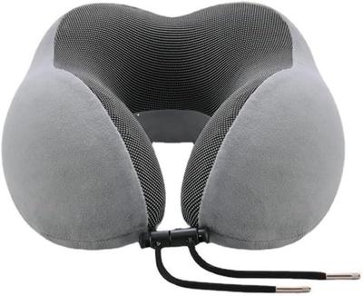 Oreiller de voyage pour le cou pour avion, Oreiller en mousse à mémoire de forme en forme de U, Portable et confortable pour le repose-tête en vol, Gris clair