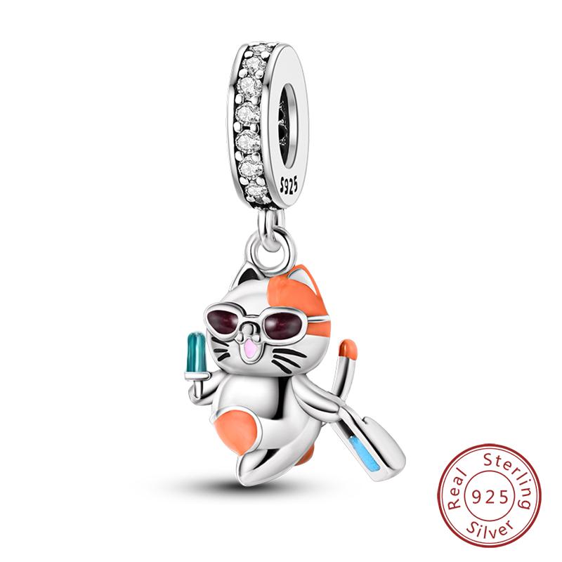 Fashion Copper Vacation Surfing Cats Cute Pink Rabbit Animal Charms Pendants Fit Qikaola Bracelets Fine Diy Jewelry