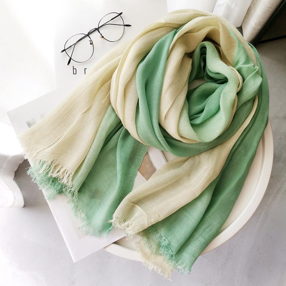 Japanese Style Unisex Cotton Linen Scarf Gradient Color Autumn Winter Long Soft Shawls and Wraps Lady Short Tassel Bufanda