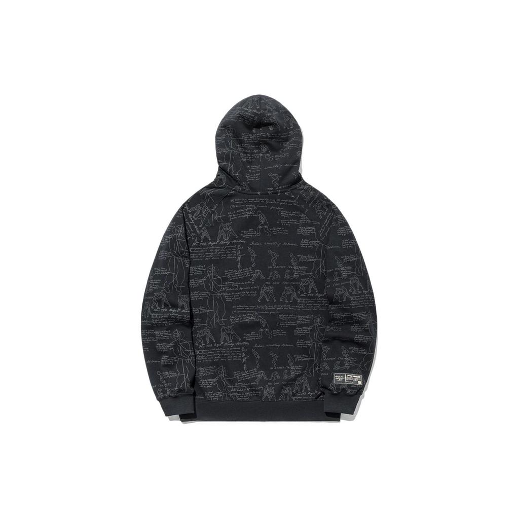 Li Ning X Bruce Lee Collaboration Kung Fu Series Loose Fit All Over Print Embroidered Casual Pullover Hoodie Men Hoodies Black AWDTC77-3