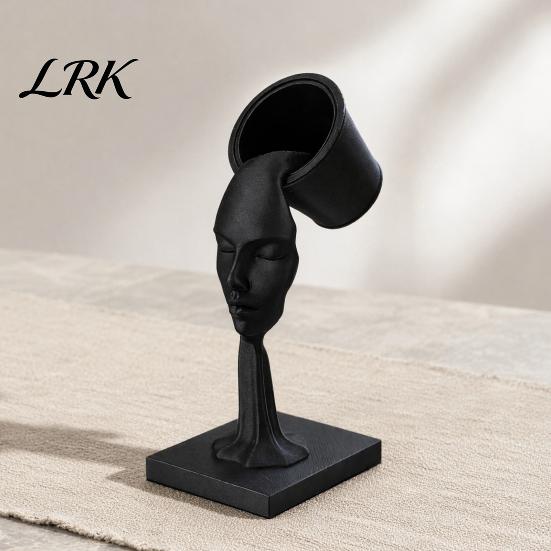 Surrealist Art Piece Abstract Human Face Sculpture, Surrealism Artistic Statue, 3D Printed Desktop Sculpture Modern Black Floating Bucket Figurine for