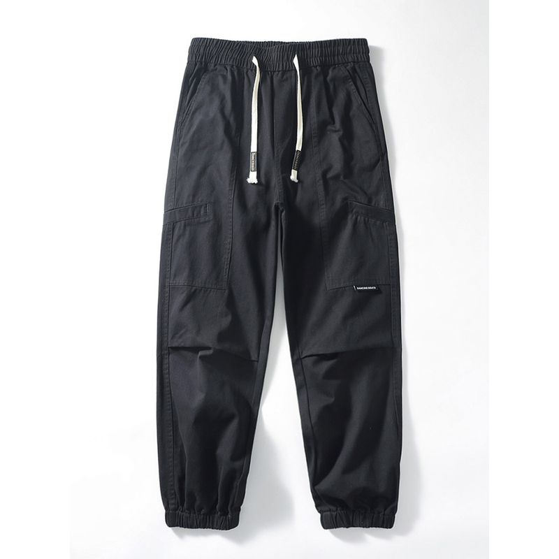 American vintage Cotton Heavy Overalls Men s Autumn and Winter Fashion Brand Straight Pants Foreign Trade Cattle Goods Ankle-tied Casual Pants Black 3XL