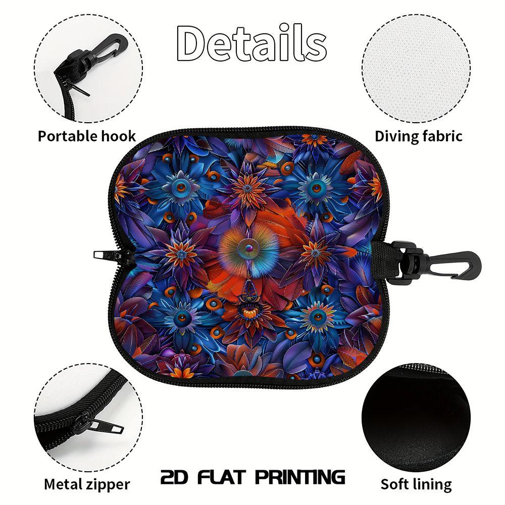 2D-Boho Floral Pattern Zipper Glasses Case, Stylish Sunglasses Case for Women, Protective Eyewear Holder Pouch, Portable Travel Accessories Organizer