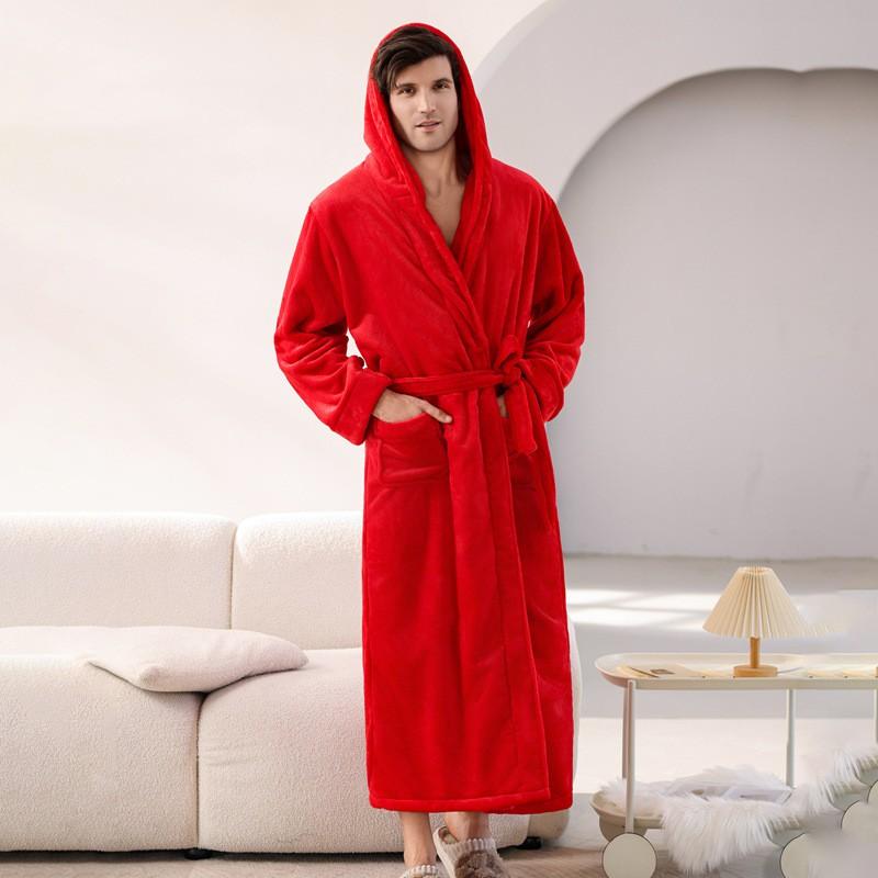 Bata de Franela con Capucha Oversize para Hombre y Mujer de Longitud Larga hasta el Tobillo Ropa de Dormir Acogedora de Invierno Ropa para el Hogar