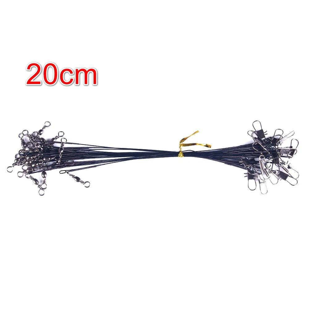 20pcs 15/20/25cm Anti-bite Steel Wire Leader Leashes For Fishing 50LB With Swivel Fishing Lure Accessories Pike Bass