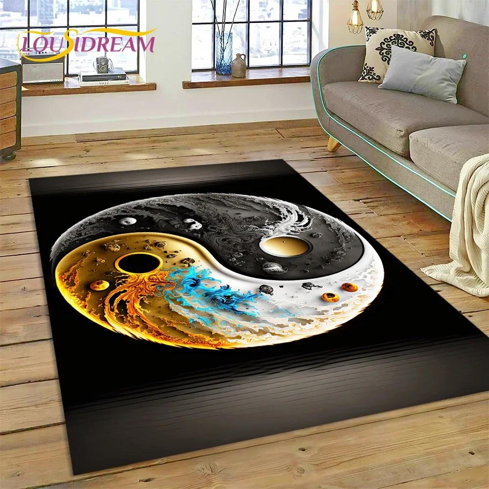 Alfombra Alfombrilla Decorativa 3D Yin Yang Naturaleza China Tai Chi Bagua para Decoración de Sala de Estar Dormitorio, Antideslizante para Sofá Felpudo Regalo