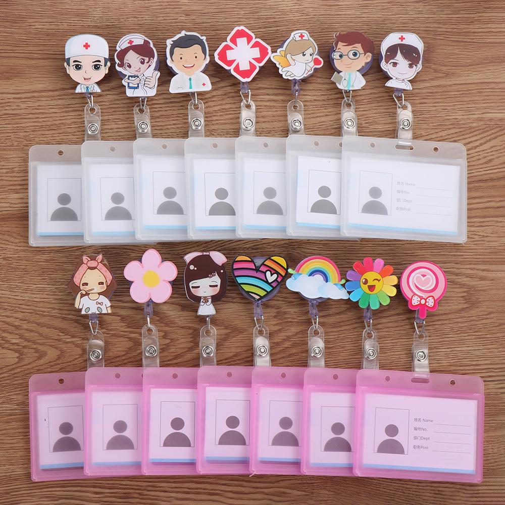 Cartoon Nurse Doctor ID Badge Holder with Retractable Reel, Retractable Metal Clip Business Work Card/Name Tags Badge Holders