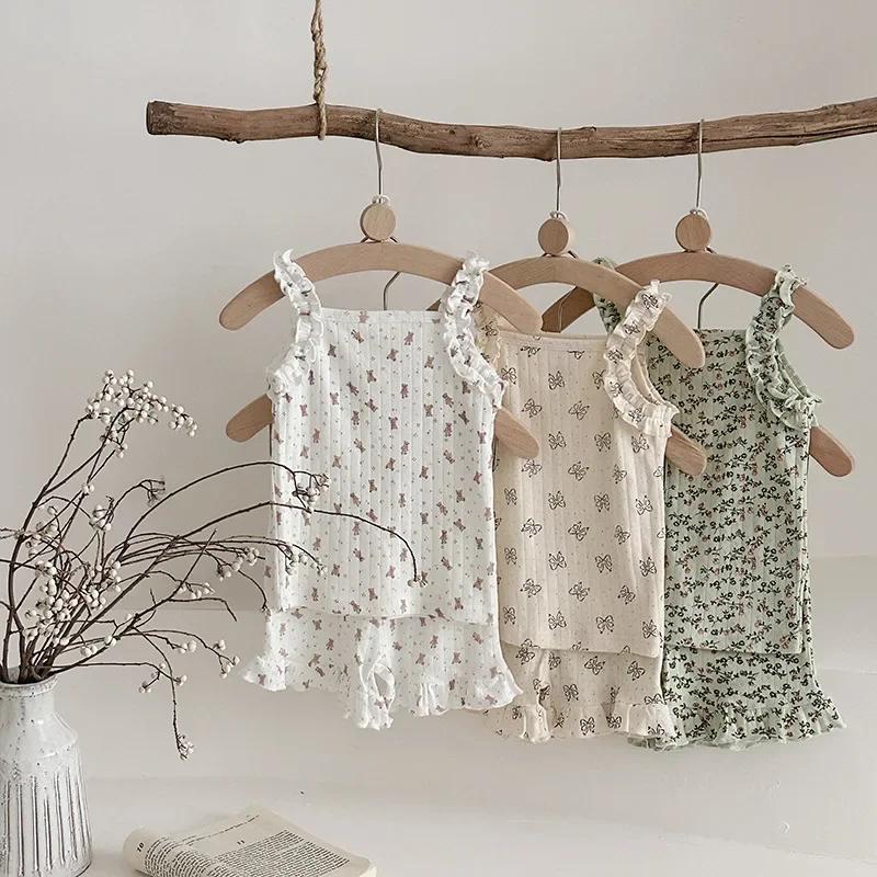 2025 Summer Girls' Camisole Pajama Set - Cute Infant Home Clothes