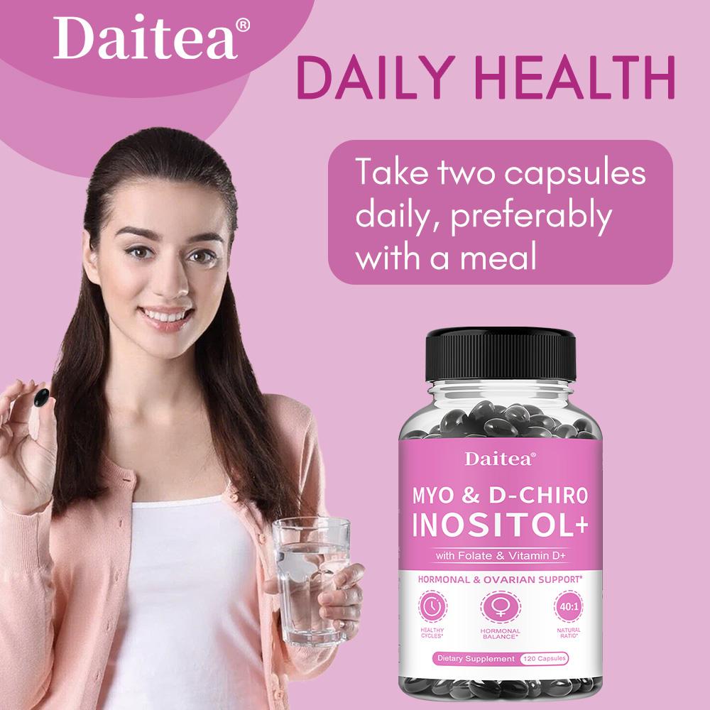 Suplemento Alimentar de Mio-Inositol 2000 mg, Com Vitamina D3, D-Chiro-Inositol, 120 Cápsulas Moles Por Frasco