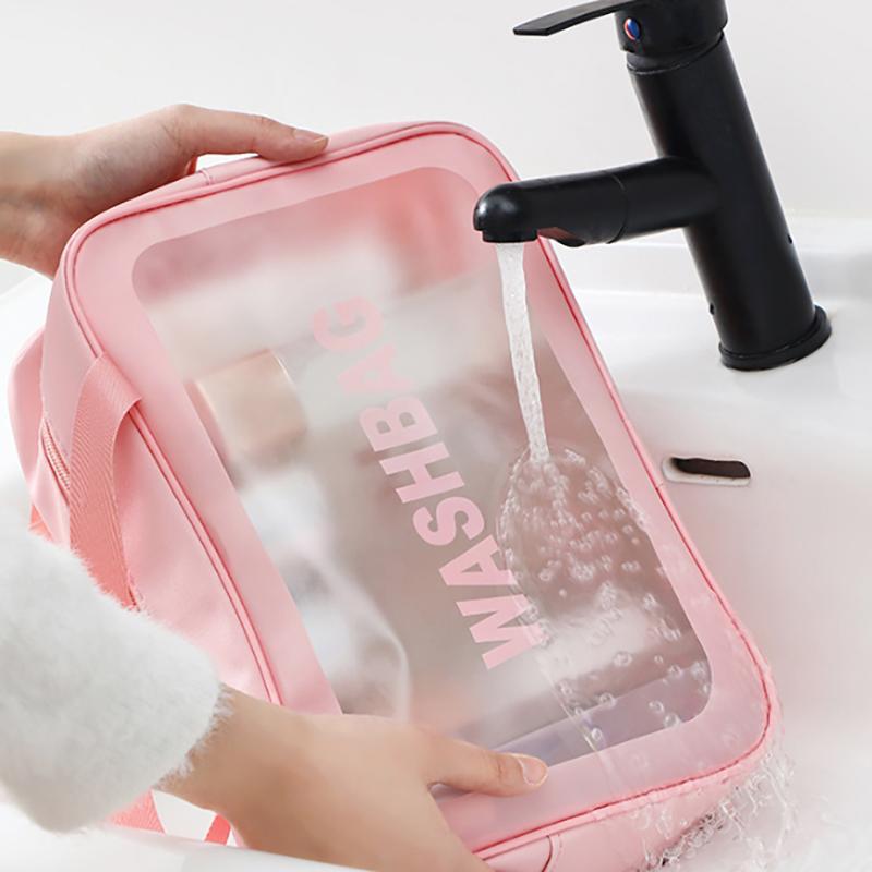 Pu Waterproof Cosmetic Bag Portable Large Capacity Transparent Wash Bag Travel Frosted Cosmetic Organizer Swimming Bag