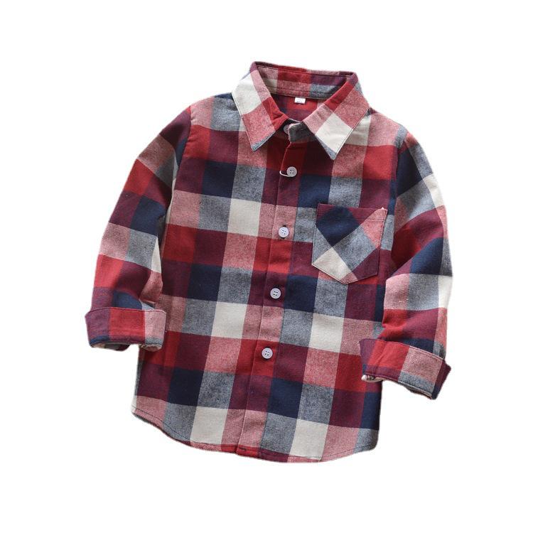 Spring 2025 Boys' Long Sleeve Plaid Korean Style Casual Shirt for Inner and Outer Wear