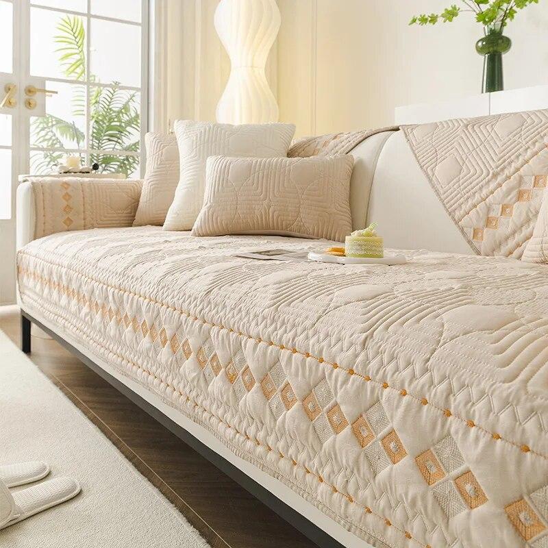 

Чехол для дивана из стираного хлопка, противоскользящий, многофункциональный, универсальный, на все сезоны, пылезащитный, вышитый геометрический узор, подушка для дивана 70x70cm 1pcs