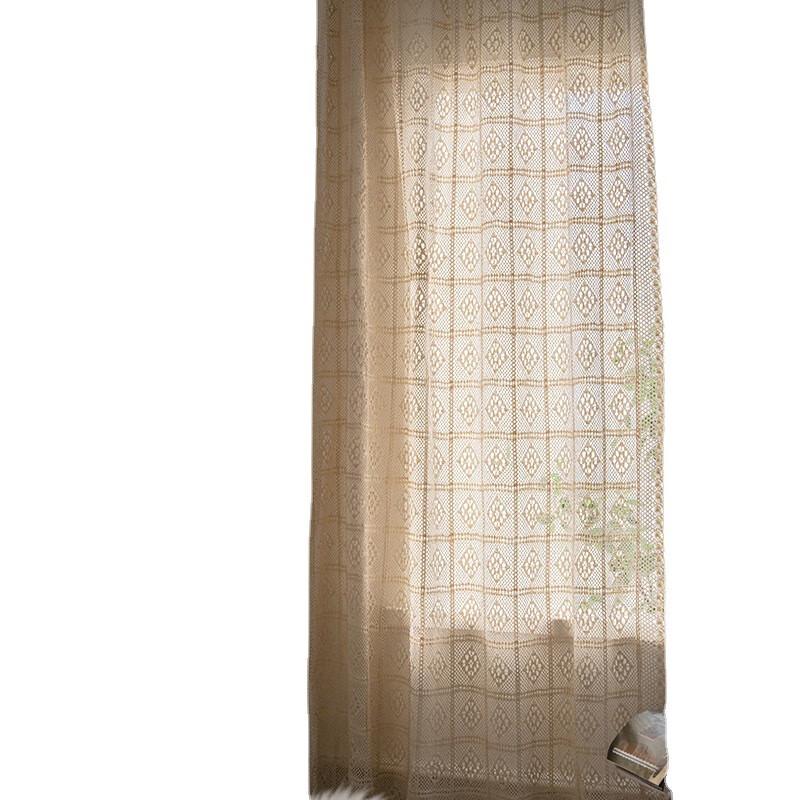 Vintage Hollow Crochet Lace Rod Pocket Sheer Curtain