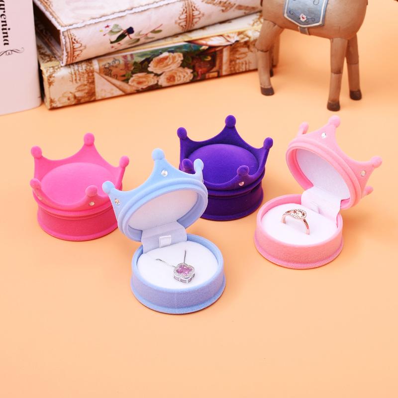 Velvet Jewelry Box Organizer Cute Wedding Ring Box Crown Storage Case Earring Necklace Display Packaging Gift Accessories