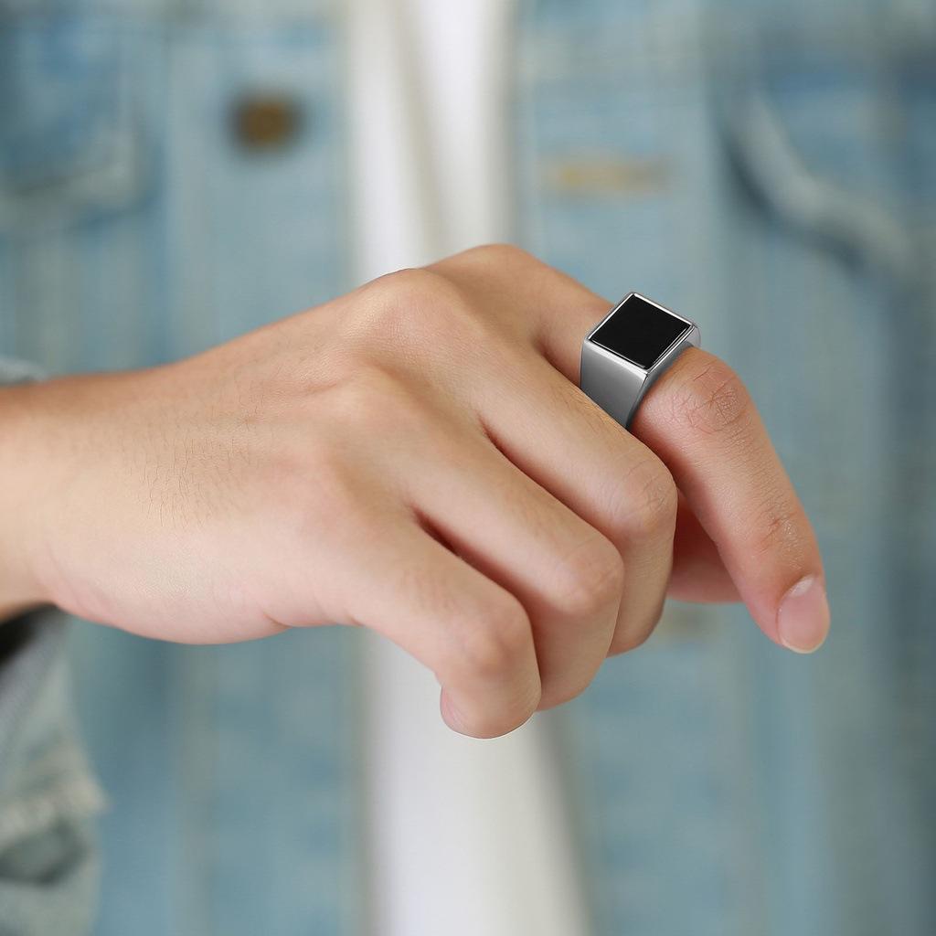 Simple Square Agate Stone Men's Fashion Jewelry Accessories Versatile Ring