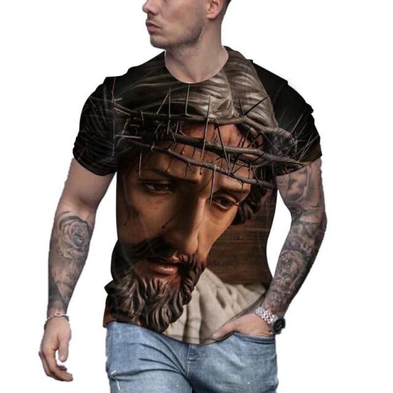 Retro Men's T-shirt Jesus Pattern T-shirt Men's Casual Short sleeved T-shirt Quick Drying Large Clothing Top Street Clothing