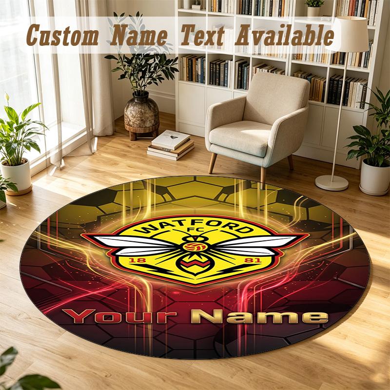 Round Rug Custom NameWatford FC Pattern Non Slip Carpet Home Floor Decor