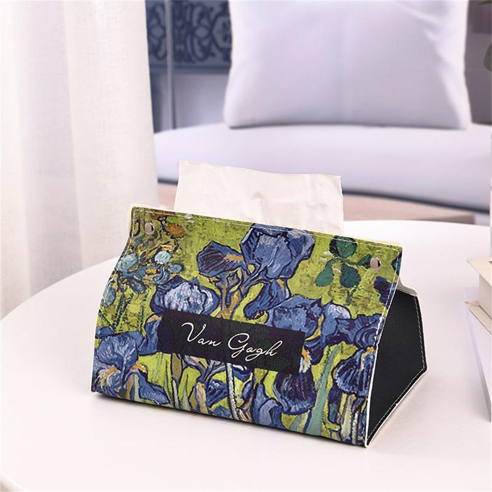 Taschentuchbox aus Pu-Leder mit Van-Gogh-Ölgemälde-Muster, Serviettenhalter, Papiertasche, Kosmetiktasche, Organizer