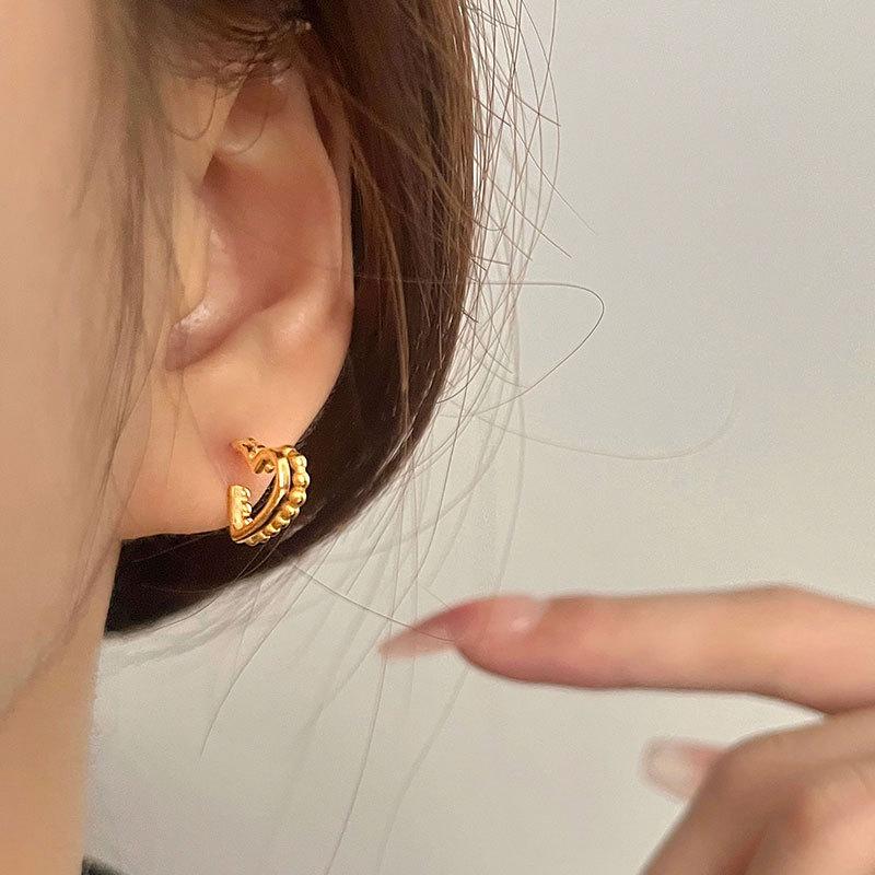 Double-layer Love Bead Edge Heart-shaped Earrings Sweet Design Light Luxury Women