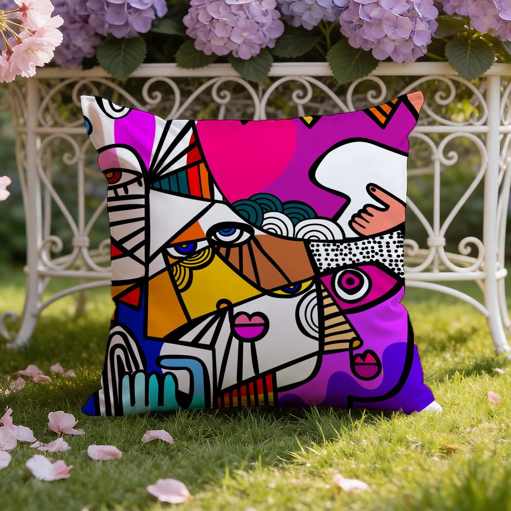Colorful Abstract Faces Cushion Cover Home & Car Dual-Scene Pillow Cover: Reversible for Premium Comfort
