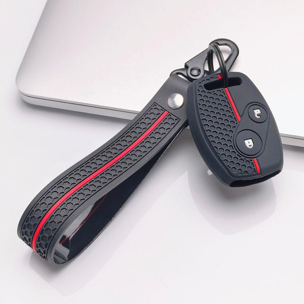 Premium Silicone Car Key Fob Cover For Honda Fit Civic Accord CRV HRV Jazz With Keychain Soft Silicone Car Interior Accessories Anti-Scratch