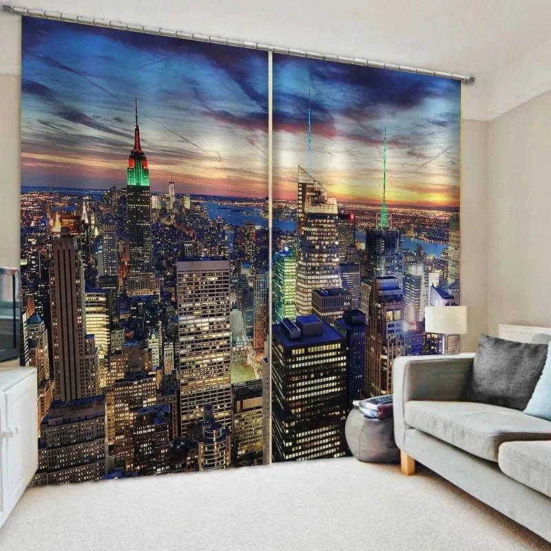 3D 2 Panel New York City Night View Curtains for Bedroom Living Room Floor-to-ceiling Window Kitchen Blinds cortinas Rideaux