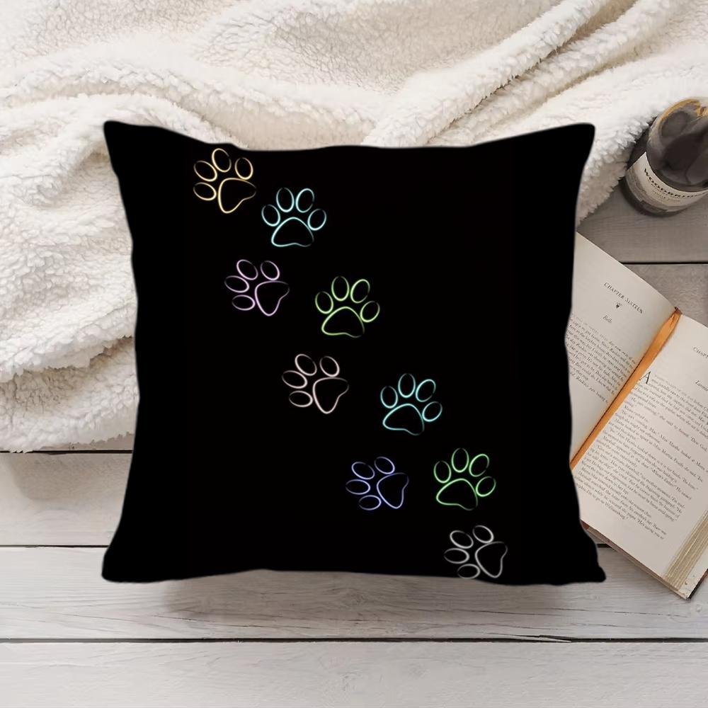 Dog Footprint Paw Cute Cushion Cover Short Plush Double-Sided Printing Home Machine Washable In Warm Winter Pillow Cover