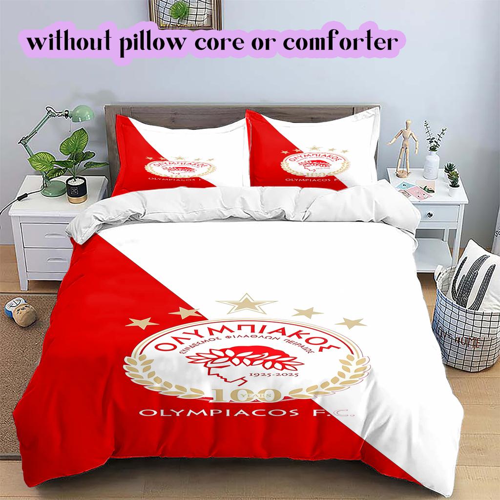 Olympiacos F.C Pattern Bedding Quilt Set Quilt Cover Pillowcase Home Decoration Birthday Gift (1 * duvet cover + 2 * pillowcase, without core)