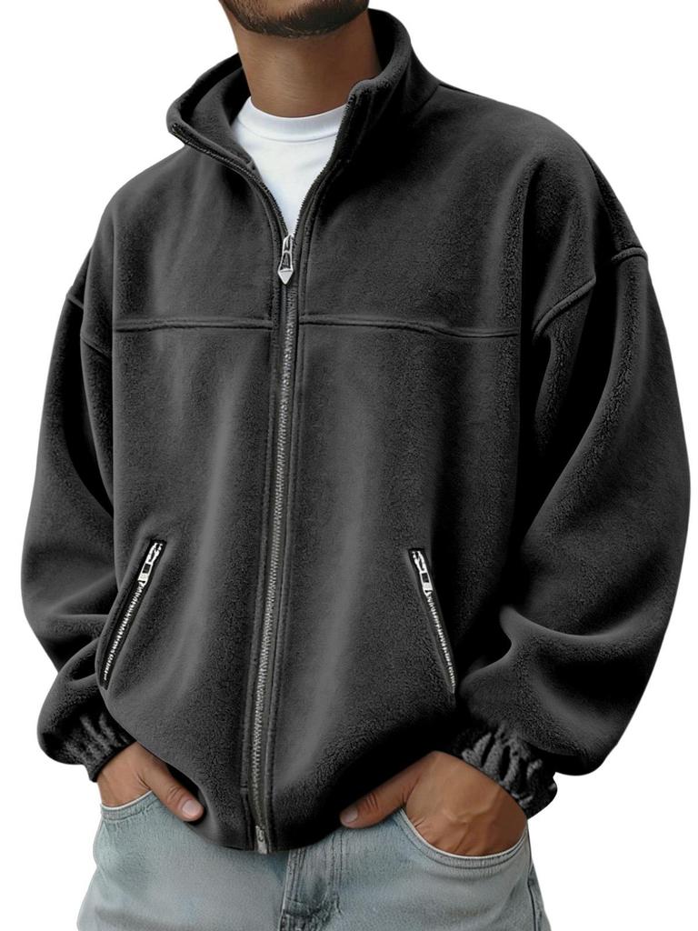 2026 Men's European & American Fleece Sherpa Zipper Jacket - Spring, Autumn, Winter Outdoor Stand Collar Top