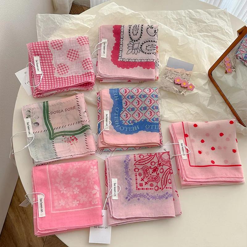 Women's Silk Scarf Fresh Breathable Soft Artistic Decorative Small Silk Scarf Retro Versatile Floral Cotton Linen Square Scarf