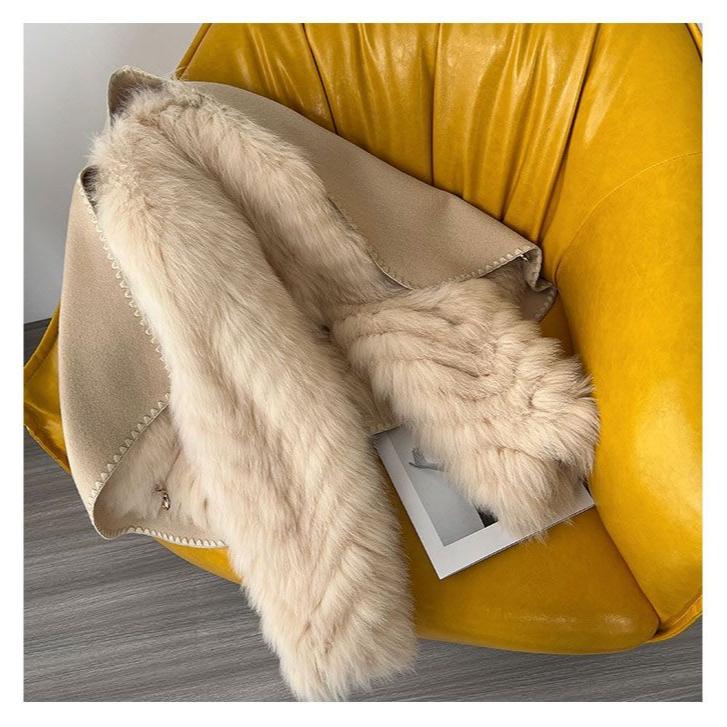 Winter Faux Fur Coat Women Short Wool Fashion Open Front Jacket with Fur Collar