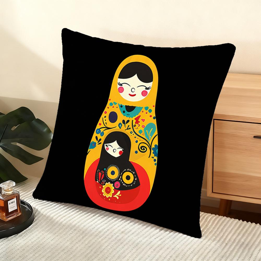 Matryoshka Doll Russia Art Cushion Cover Soft Short Plush Pillow Cover Smooth Cozy Texture Aesthetic Cushion Case Home Decor