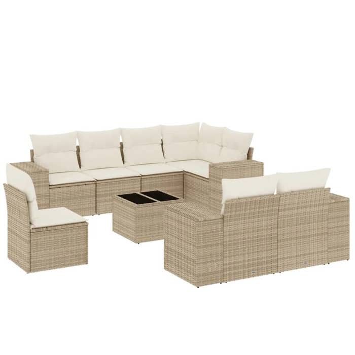 VidaXL Salon de Jardin avec Coussins 9 pcs, Canapés de Terrasse, Ensemble de Meubles de Patio, Mobilier d'Extérieur, Beige 3255185