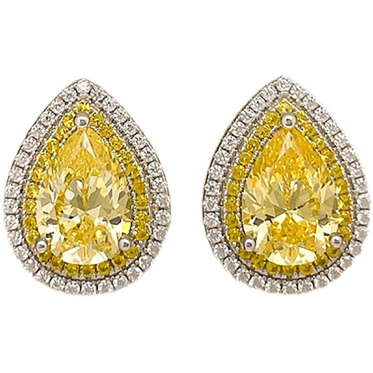 925 Sterling Silver Gold-Plated Teardrop Diamond Stud Earrings - Elegant Women's Jewelry