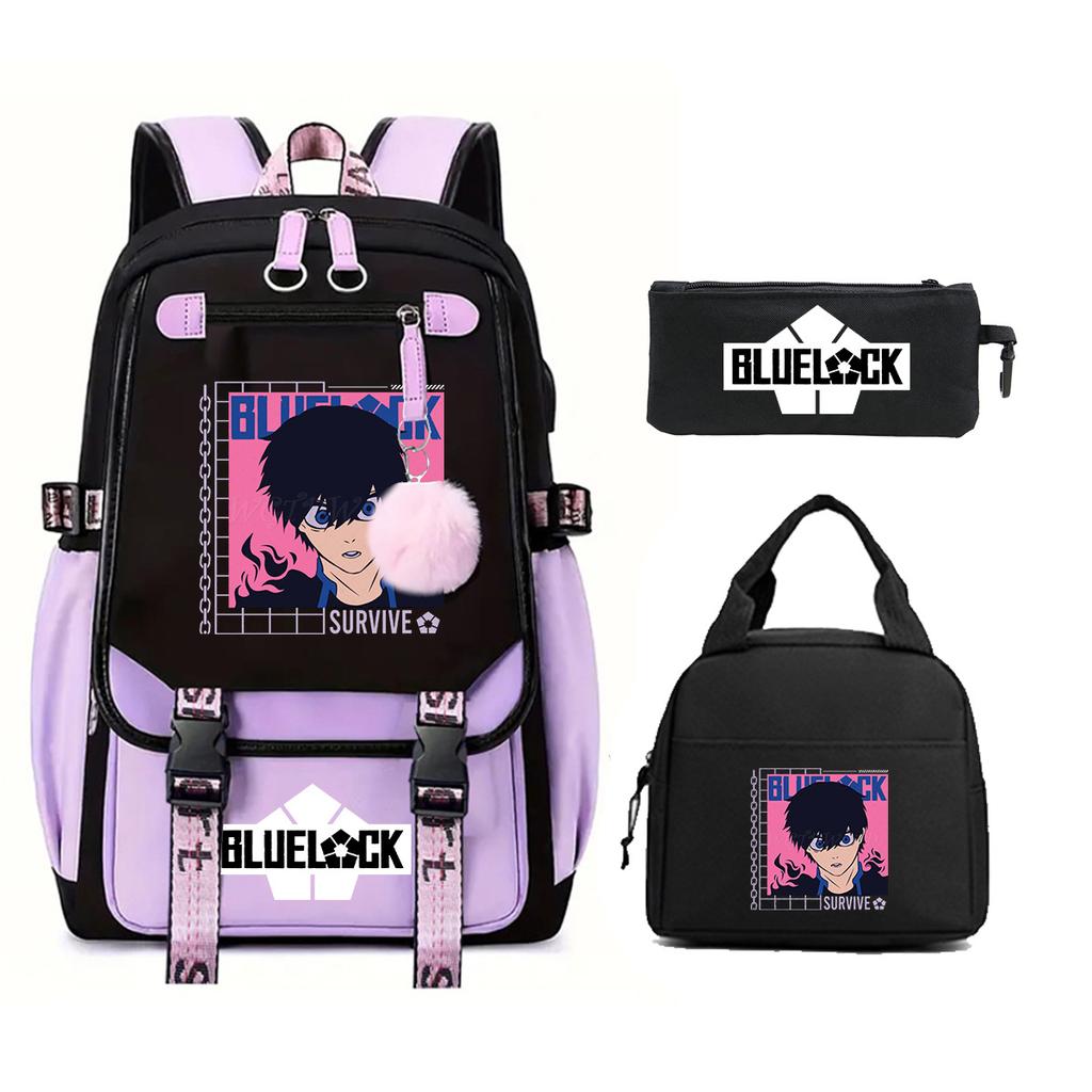 Peripheral Printed Backpack Leisure Student School Bag Pencil Bag Lunch Bag Set