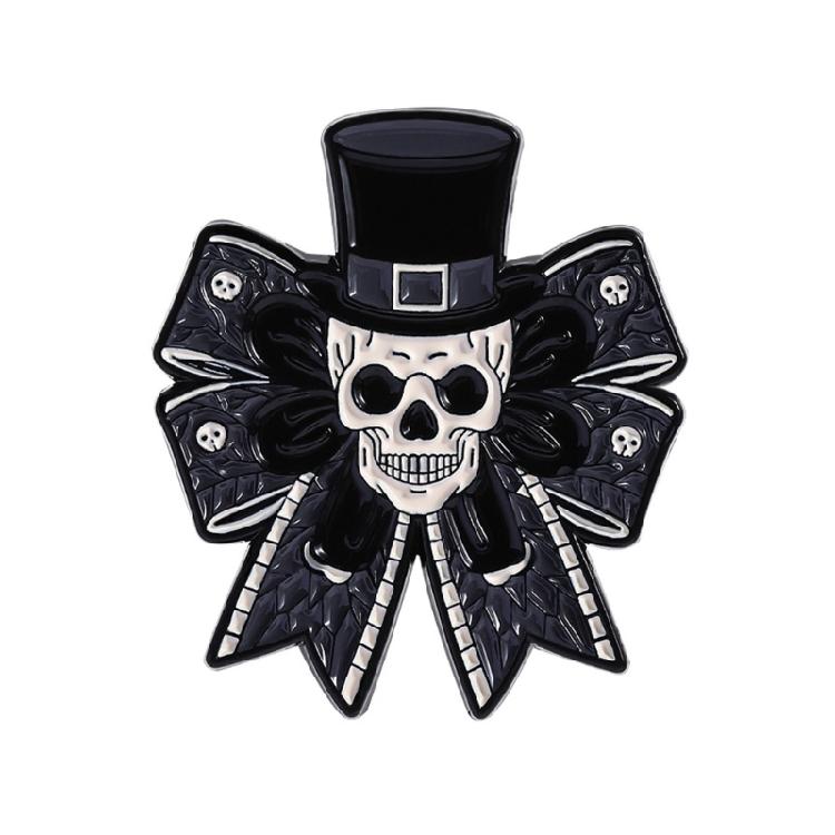 

Spooky Gothic Bowknot Brooch Enamel Lapel Pin Halloween Jewelry Gift With Bat Skeleton Design For Parties