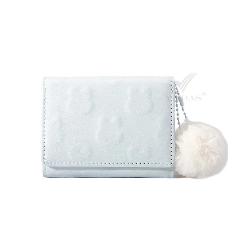 Popular Cute Wallet Foaming Printing Rabbit Coin Purse Hairy Ball Pendant Three Fold Wallet Card Holder Girl Cartoon Clutch