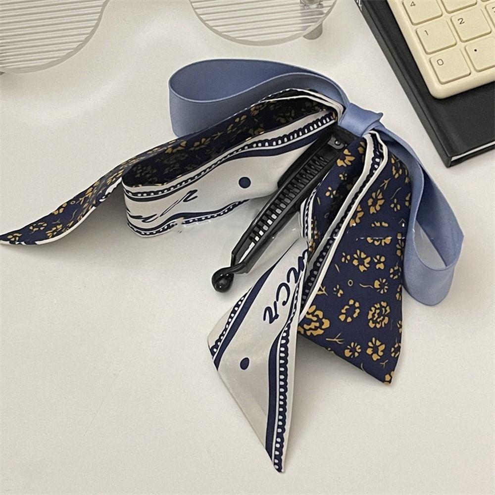 Silk Scarf Bow Banana Clip Korean Style Vertical Clip Sweet Bowknot Hair Clip  Women