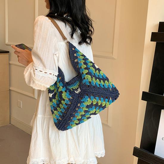 Boho Braided Bag for Women Colorful Woven Tote Handbag Large Capacity Hobo Bag Shoulder Bag for Daily Beach Travel Party