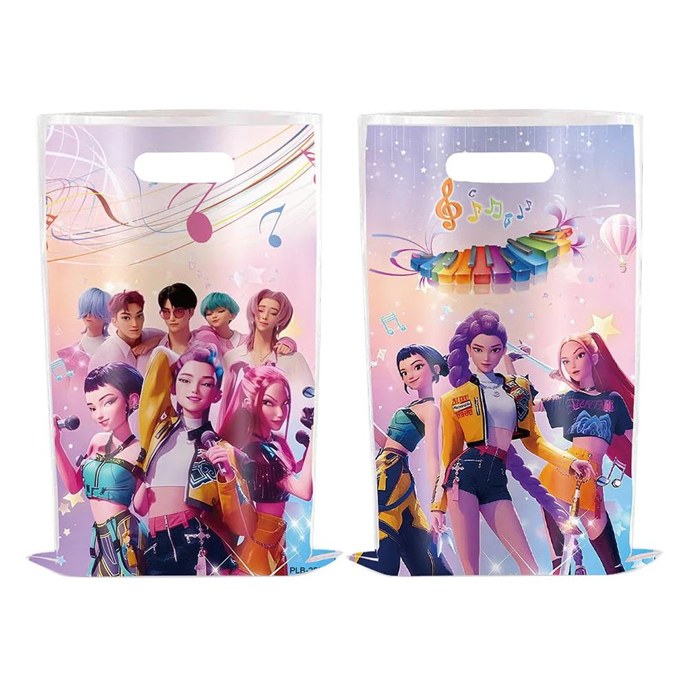WW 10Pcs Kpop Demon Hunters Candy Paper Bag Gift Bag Loot Bag Cartoon Handbag Goody Bags For Kids Birthday Party Supplies