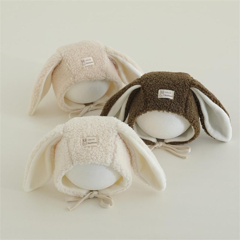 Cute Rabbits Ear Infant Hat With Thick Plush Hat Perfect For Cold Weather Headwear For Boys And Girls