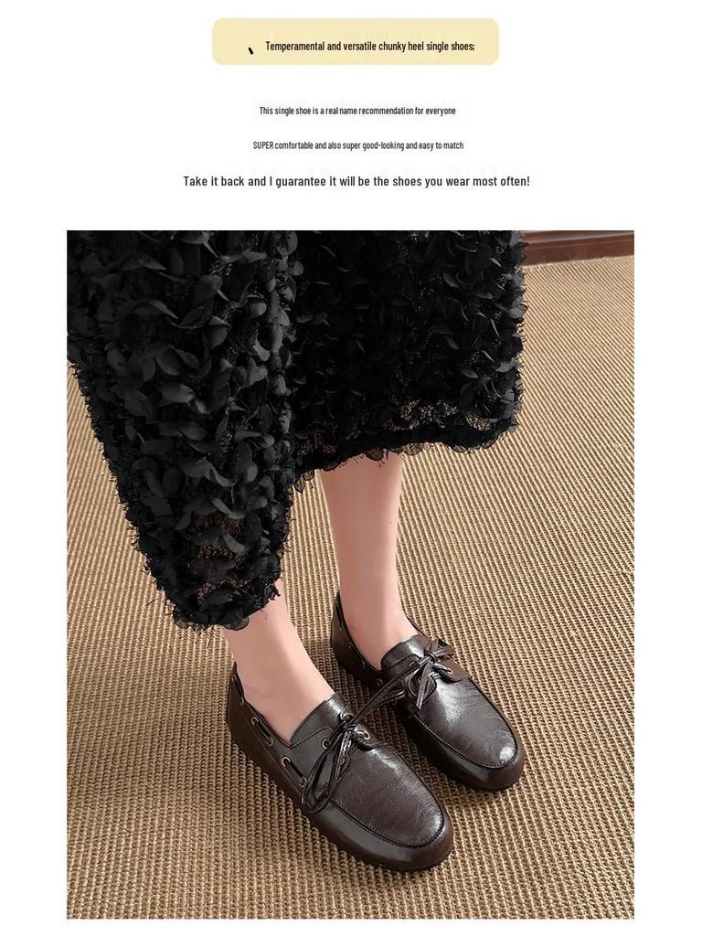 Available: Women's British Style Retro Round Toe Leather Loafers - Simple, Commuter Flat Lace-Up Shoes