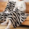 Luxury Zebra Print Fleece Sofa Throw Blanket - Half-Plush Office Nap & Airplane Decorative Blanket