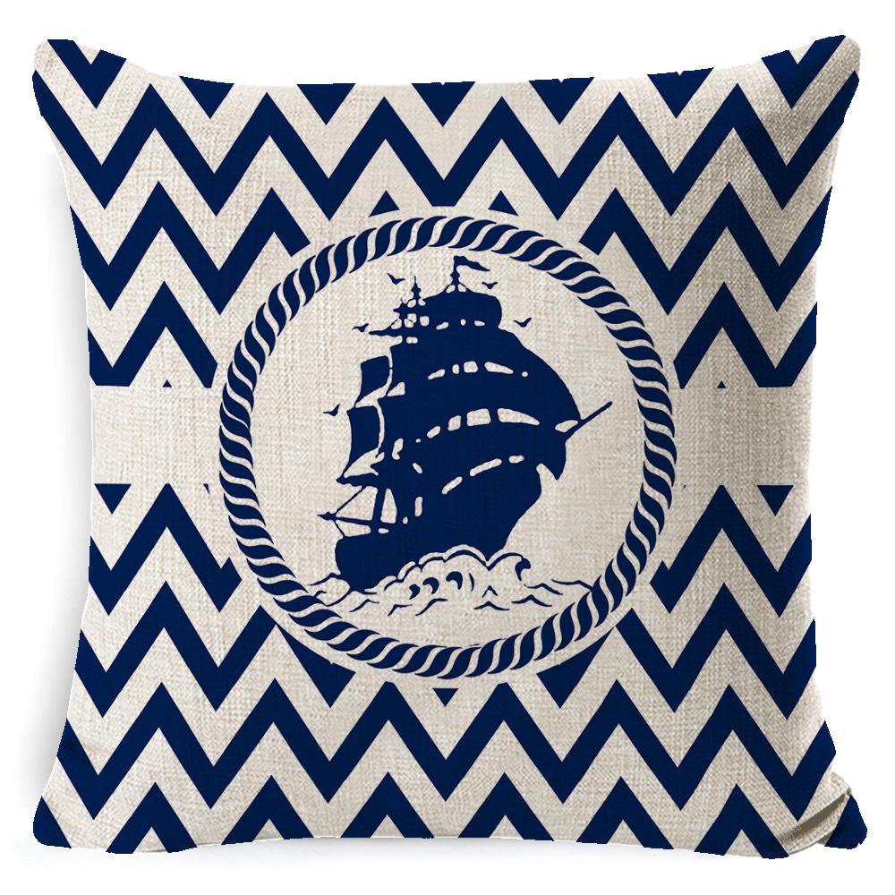 Cushion Cover Ocean Anchor Linen Pillow Cover Simple Sailing Sofa Living Room Pillow Cover Premium Durable Quality
