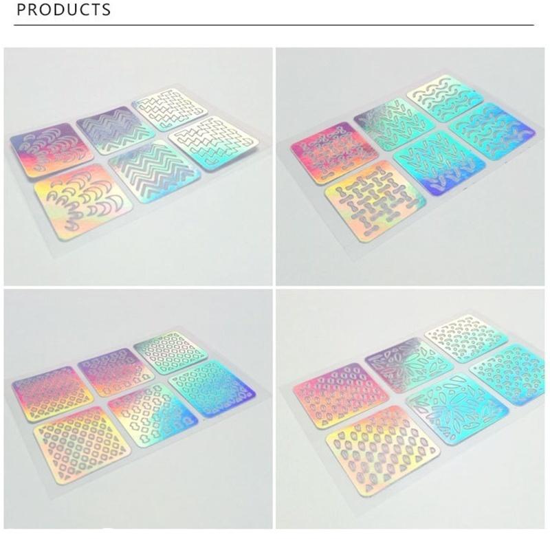 72/144 ks Vinyl Hollow Stickers Manikúra Laserová špička se zakřivenou vlnou Šablona pro razítkování nehtů Nástroj na nehty