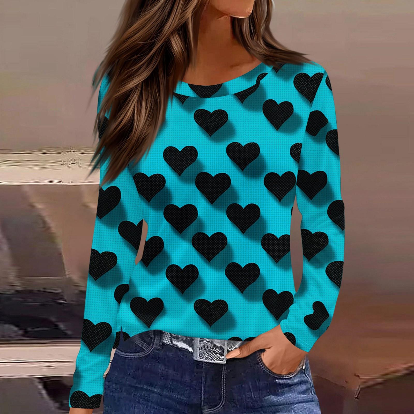 

Женский модный топ с длинными рукавами и круглым вырезом, с разрезом по низу и принтом в виде сердец ко Дню святого Валентина L