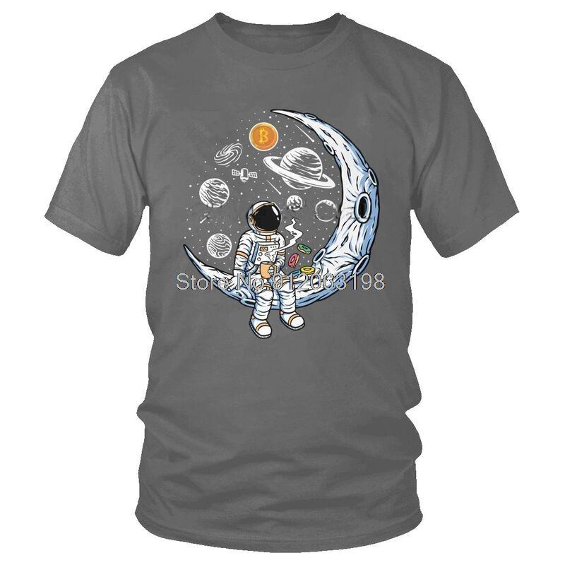 Crypto Bitcoin Btc To The Moon T Shirt Unisex Cotton TShirt Streetwear Tshirt Short Sleeve Astronaut Cryptocurrency Tees Tops S