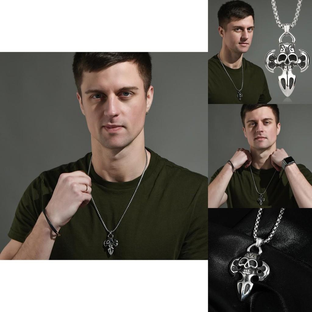 Vintage Skull Cross Titanium Steel Necklace For Men Unique Hip Hop Street Style Jewelry