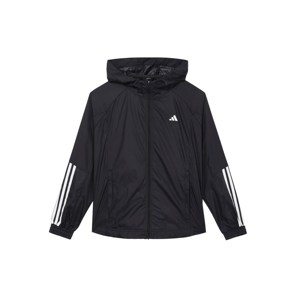 Adidas Wind.Rdy Hyperglam Striped Logo Print Long Sleeve Hooded Jacket Women Outerwear Black IS8036